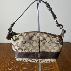 Coach Small Signature C with Brown stripe Mini Pouch Bag